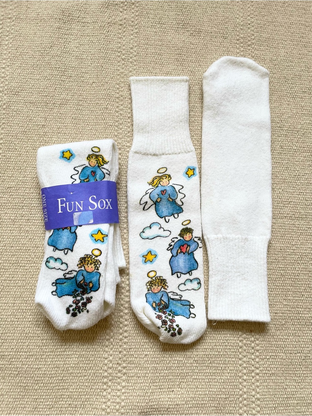 90s Relevant Products Cotton Foot Warmer Socks Fun Sox One Size Angels Thick VTG